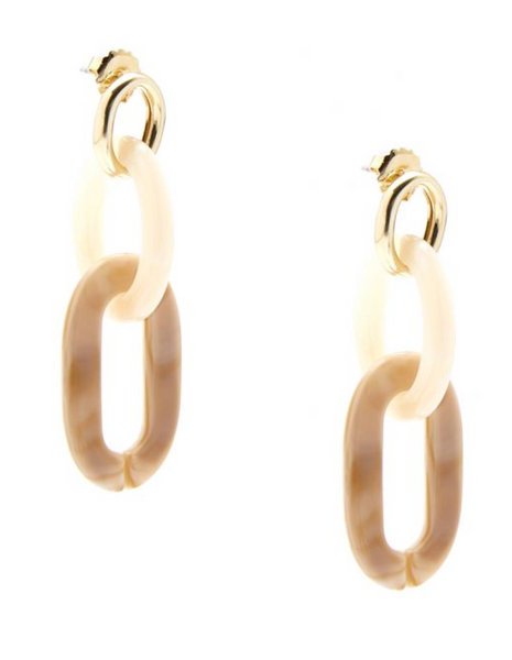 earrings - Marbled Links Drop Earrings - Girl Intuitive - Zenzii - Beige / Resin