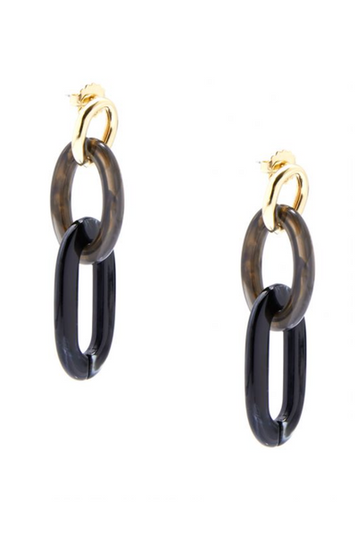 earrings - Marbled Links Drop Earrings - Girl Intuitive - Zenzii - Black / Resin