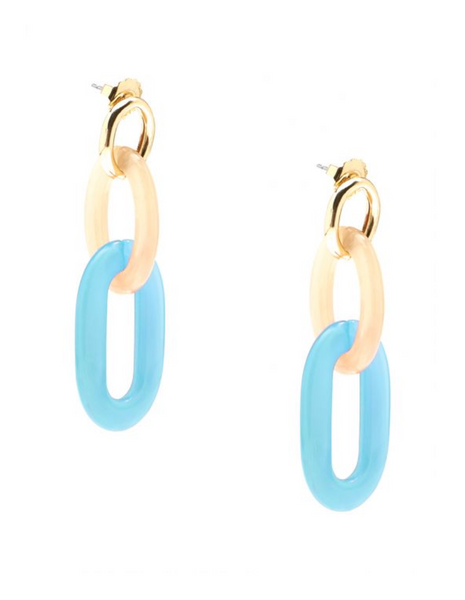 earrings - Marbled Links Drop Earrings - Girl Intuitive - Zenzii - Blue / Resin