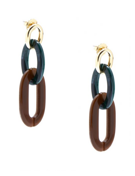 earrings - Marbled Links Drop Earrings - Girl Intuitive - Zenzii - Brown / Resin