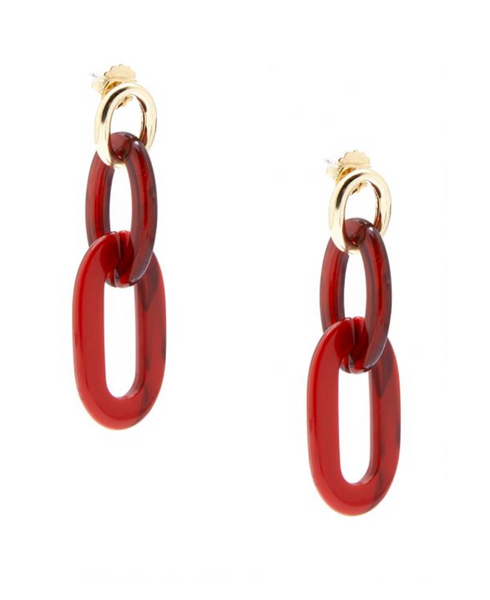 earrings - Marbled Links Drop Earrings - Girl Intuitive - Zenzii - Red / Resin