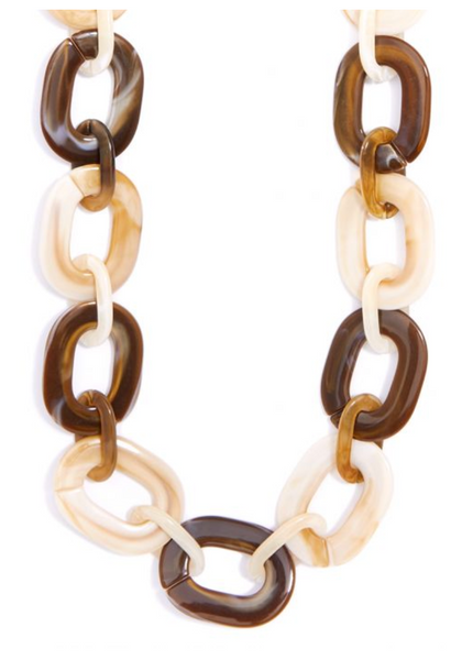 Necklace - Marbled Links Long Necklace - Girl Intuitive - Zenzii - Brown / Resin