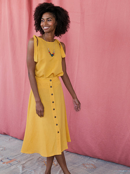 Skirt - Mata Traders Brighton Skirt Yellow Linen - Girl Intuitive - Mata Traders -