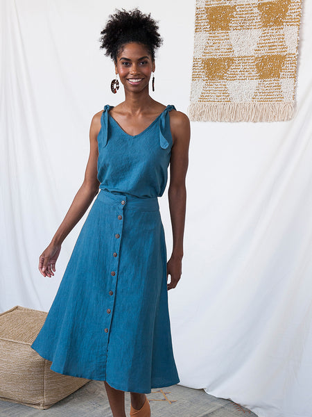 Skirt - Mata Traders Brighton Skirt Blue Linen - Girl Intuitive - Mata Traders -