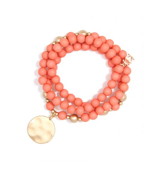 bracelet - Matte Beaded Wrap Charm Bracelet - Girl Intuitive - Zenzii - Coral