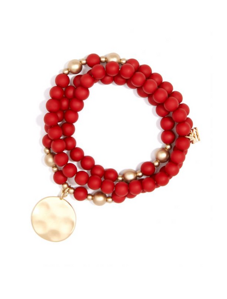 bracelet - Matte Beaded Wrap Charm Bracelet - Girl Intuitive - Zenzii - Red