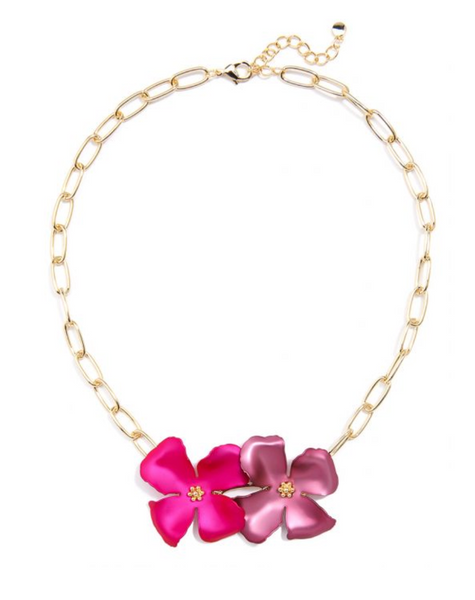 Necklace - Metallic Flower Chain Collar Necklace - Girl Intuitive - Zenzii - Hot Pink