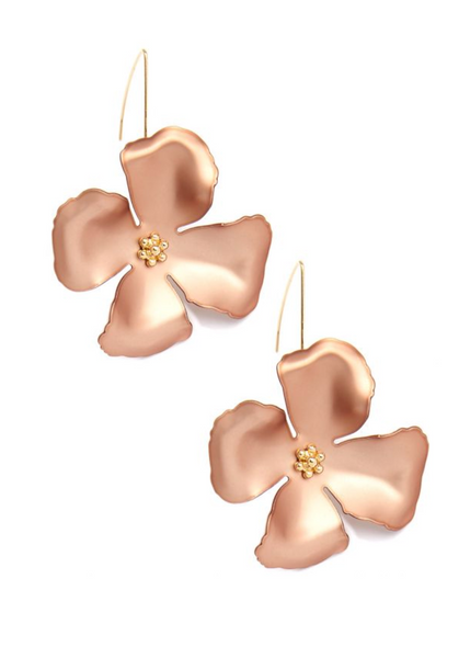 earrings - Metallic Flower Threader Drop Earrings - Girl Intuitive - Zenzii - Copper