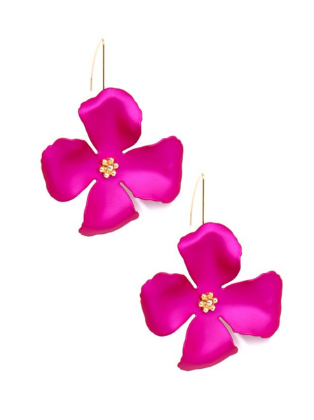earrings - Metallic Flower Threader Drop Earrings - Girl Intuitive - Zenzii - Hot Pink