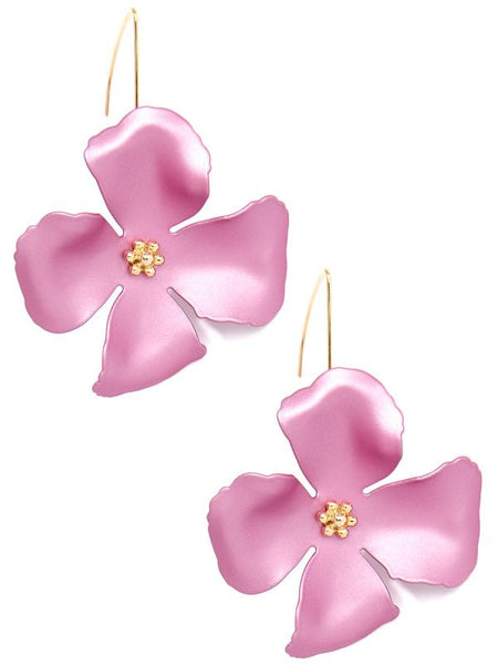 earrings - Metallic Flower Threader Drop Earrings - Girl Intuitive - Zenzii - Pink