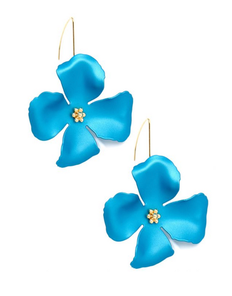earrings - Metallic Flower Threader Drop Earrings - Girl Intuitive - Zenzii - Turquoise