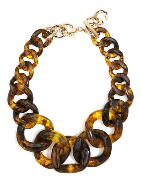Necklace - Metallic Marbled Chunky Linked Collar Necklace - Girl Intuitive - Zenzii - 18 / Brown