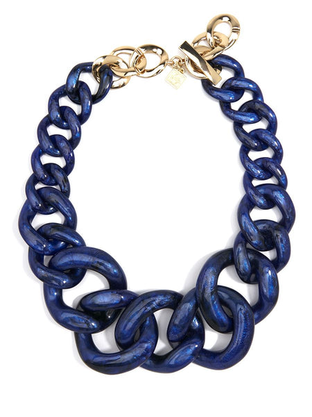 Necklace - Metallic Marbled Chunky Linked Collar Necklace - Girl Intuitive - Zenzii - 18" / Blue