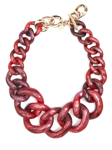 Necklace - Metallic Marbled Chunky Linked Collar Necklace - Girl Intuitive - Zenzii - 18" / Red