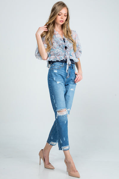 Jeans - Special A Mid Rise Distressed Mom Jeans - Girl Intuitive - Special A -