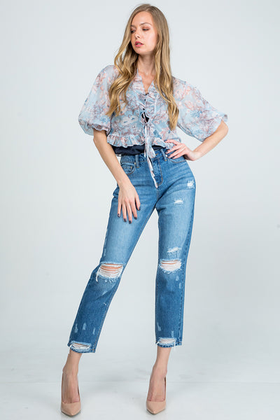 Jeans - Special A Mid Rise Distressed Mom Jeans - Girl Intuitive - Special A -