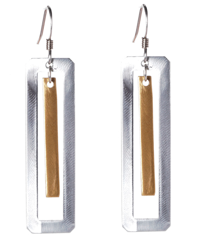 earrings - Jillery Mixed Metal Rectangle Drop Earrings - Girl Intuitive - Jillery - Silver/Gold