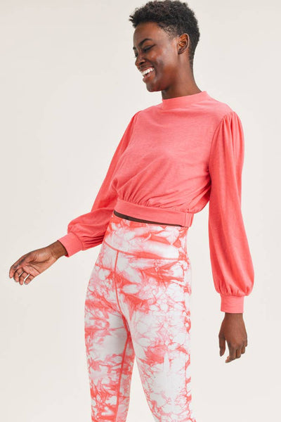 Top - Mono B Organic Cotton Blend Cropped Pullover with Bishop Sleeves - Girl Intuitive - Mono B - S / Peach