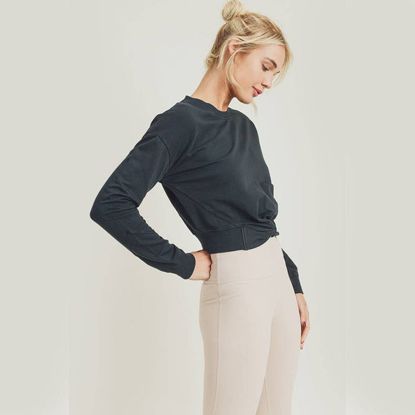 Sweatshirts - Mono B Pigment-Dyed Twist-Front Terry Cotton Pullover - Girl Intuitive - Mono B - S / Black