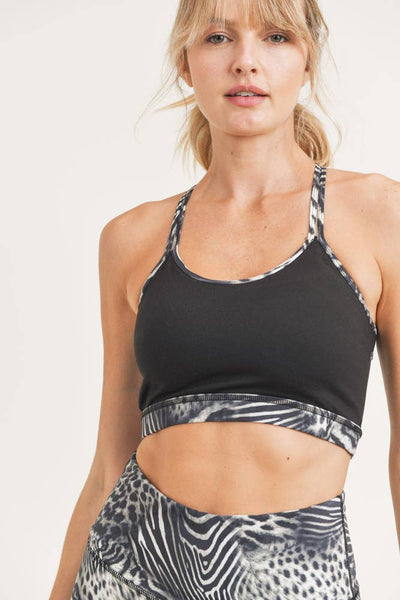 Sports Bra - Mono B Safari Print Block X-Back Sports Bra - Girl Intuitive - Mono B -