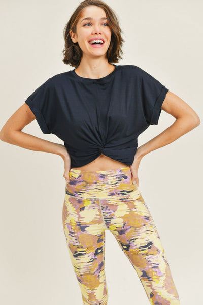 Top - Mono B Twisted Front TENCEL Cropped Athleisure Top - Girl Intuitive - Mono B - S / Navy