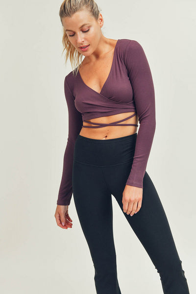 Top - Mono B Overlay Front Tie Cropped Top - Girl Intuitive - Mono B - S / Maroon