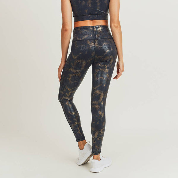 Leggings - Mono B Black Gold Snake Foil Print Highwaist Leggings - Girl Intuitive - Mono B -