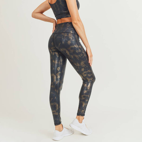 Leggings - Mono B Black Gold Snake Foil Print Highwaist Leggings - Girl Intuitive - Mono B -