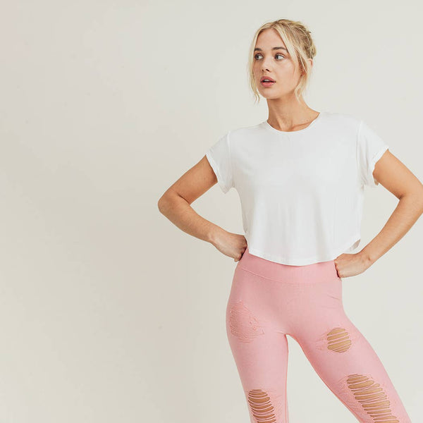 Top - Mono B Crop Athleisure Top with Roll-Up Sleeves - Girl Intuitive - Mono B -