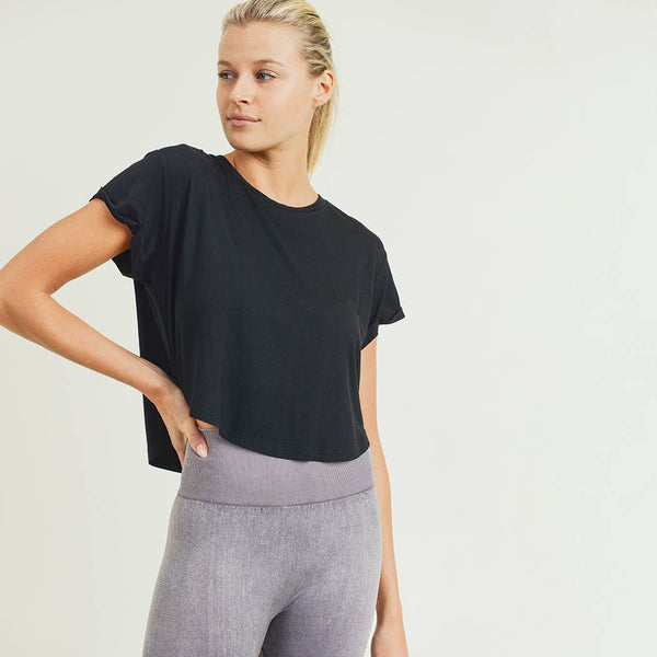 Top - Mono B Crop Athleisure Top with Roll-Up Sleeves - Girl Intuitive - Mono B -