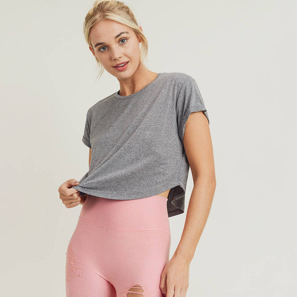 Top - Mono B Crop Athleisure Top with Roll-Up Sleeves - Girl Intuitive - Mono B -