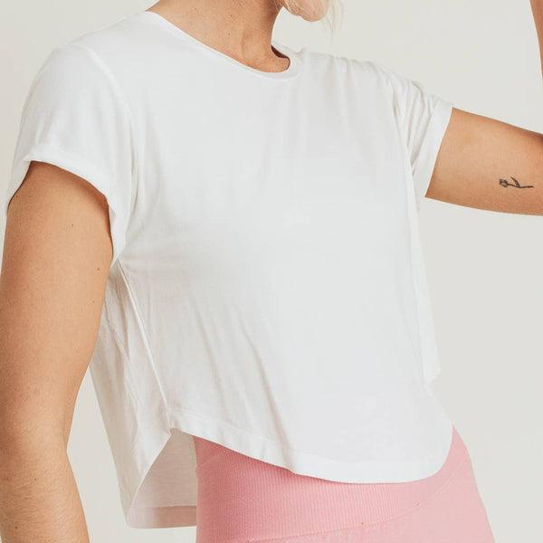 Top - Mono B Crop Athleisure Top with Roll-Up Sleeves - Girl Intuitive - Mono B -