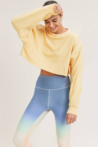 Sweatshirts - Mono B Cropped Jacquard Mineral Wash Pullover - Girl Intuitive - Mono B - S / Yellow