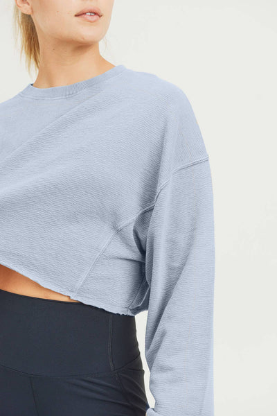 Sweatshirts - Mono B Cropped Jacquard Mineral Wash Pullover - Girl Intuitive - Mono B -