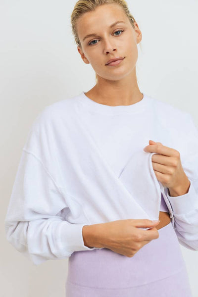 Sweatshirts - Mono B Cropped Jacquard Mineral Wash Pullover - Girl Intuitive - Mono B - S / White