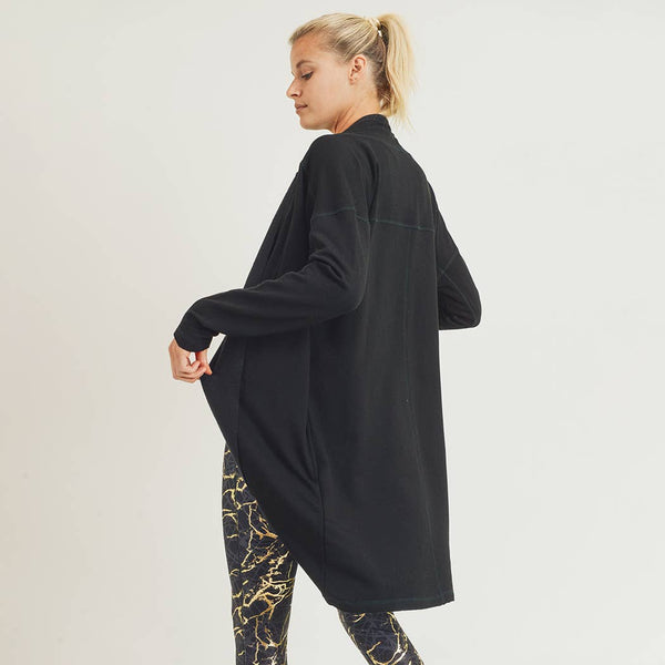 Sweater - Mono B Longline Open Cardigan with Split Back & Yoke - Girl Intuitive - Mono B -