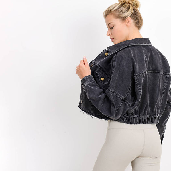 Jacket - Mono B Raw & Ribbed Crop Denim Jacket - Girl Intuitive - Mono B -