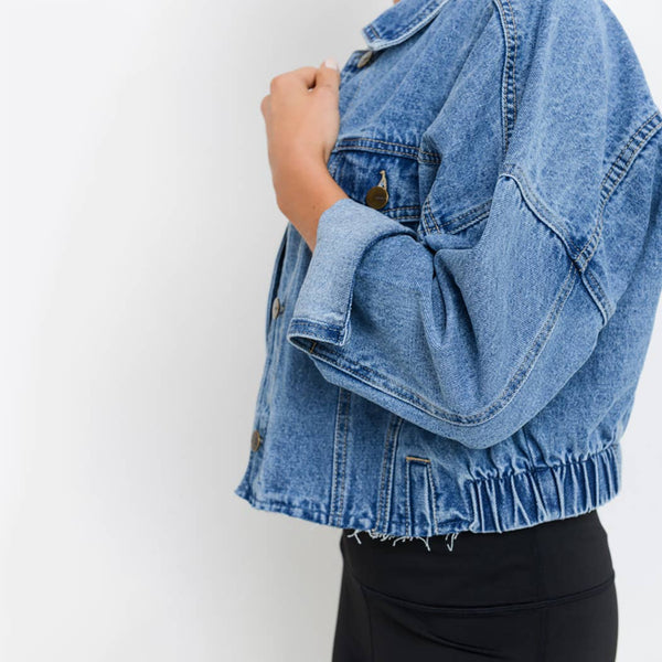 Jacket - Mono B Raw & Ribbed Crop Denim Jacket Light Blue - Girl Intuitive - Mono B -