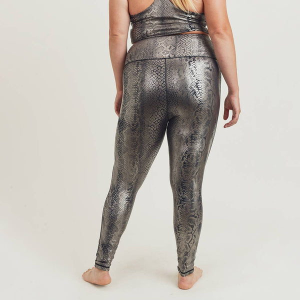 Leggings - Mono B Plus Copperhead Snake Shimmer Foil Print Highwaist Leggings - Girl Intuitive - Mono B -