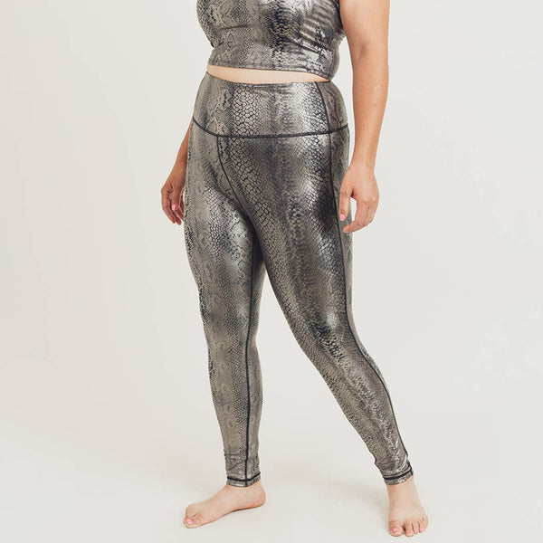 Leggings - Mono B Plus Copperhead Snake Shimmer Foil Print Highwaist Leggings - Girl Intuitive - Mono B -