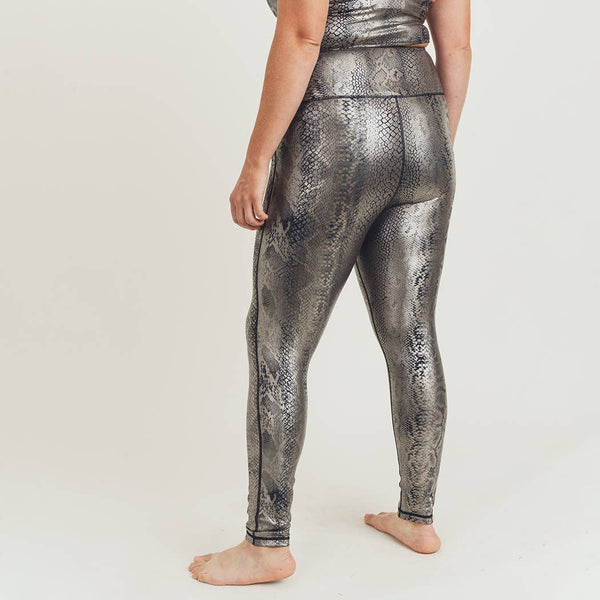 Mono B Plus Copperhead Snake Shimmer Foil Print Highwaist Leggings