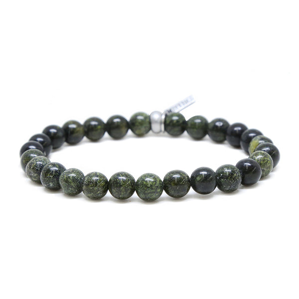 Men - Army Green Stone and Silver Ox Elastic Bracelet - Girl Intuitive - Ettika -