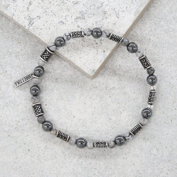 Men - Grey Stone and Hematite Beaded Bracelet - Girl Intuitive - Ettika -