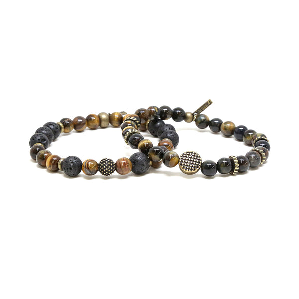 Men - Tiger's Eye Mixed Bead Elastic Bracelet Set - Girl Intuitive - Ettika -