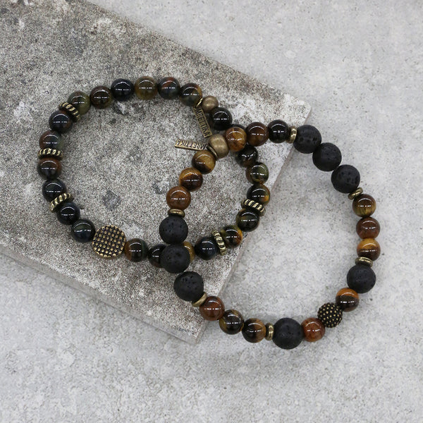 Men - Tiger's Eye Mixed Bead Elastic Bracelet Set - Girl Intuitive - Ettika -