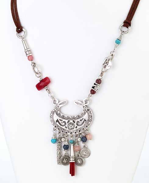 Necklace - Multi Charm Leather Necklace - Girl Intuitive - Island Imports -