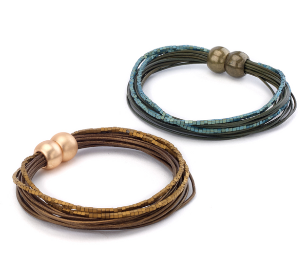 bracelet - Multi-Strand Beaded Leather Bracelet - Girl Intuitive - Island Imports -
