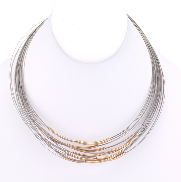 Necklace - Multi-Strand Wire Necklace - Girl Intuitive - Island Imports - 18" / Gold