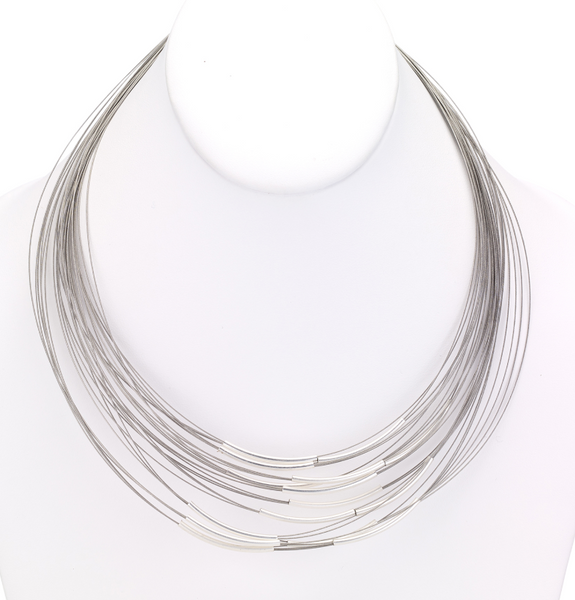 Necklace - Multi-Strand Wire Necklace - Girl Intuitive - Island Imports - 18" / Silver