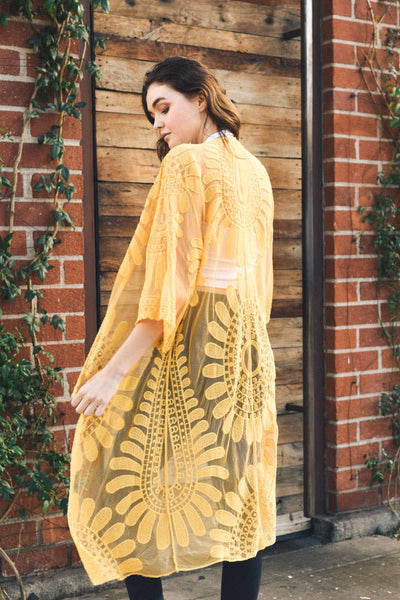 Kimono - Bohemian Lace Embroidered Kimono - Girl Intuitive - Leto - One Size / Yellow